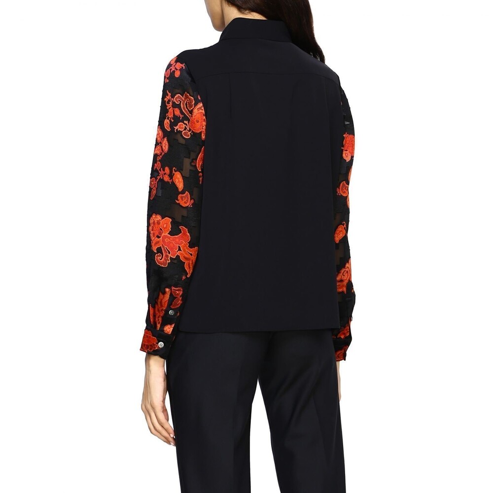 Tory Burch Printed Pleated Shirt Womens 00 Black Red Paisley Button Up $498 NWT - Picture 11 of 11